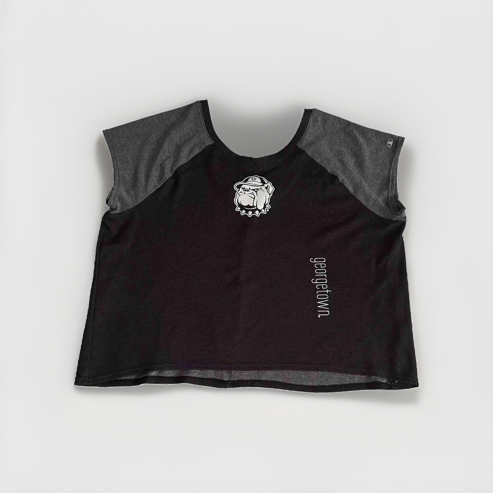 Vtg Y2k Georgetown Hoyas Top 2XL Champion Gray Xback Cropped Spellout Grunge